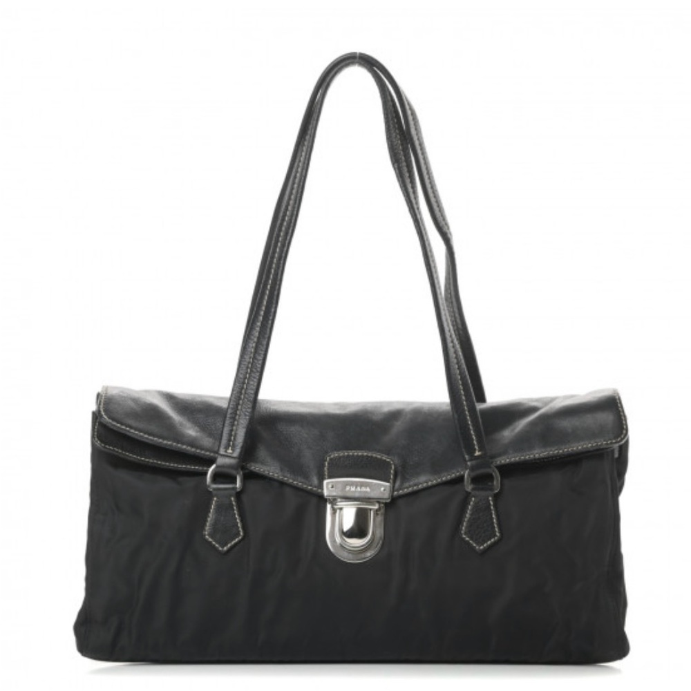 PRADA
Tessuto Nylon Vitello Foldover
Pushlock Satchel Black